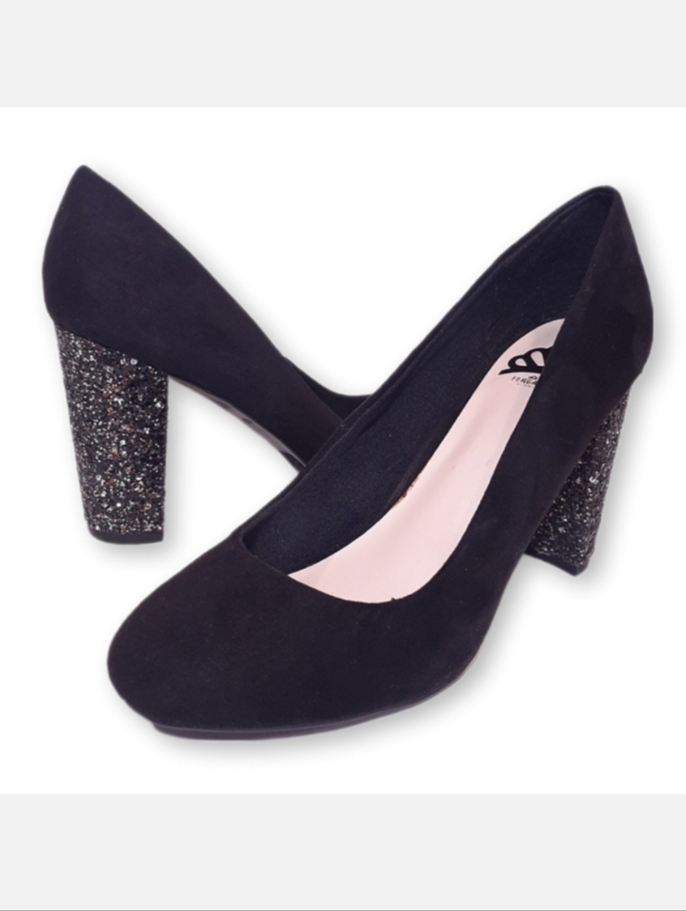 Fergalicious Dandy Velvet Glitter Black High Heels Ballet Toe Party Size 8